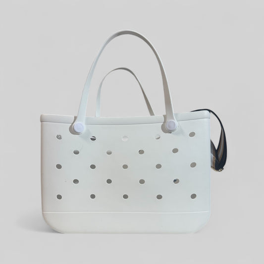 White XL bog bag with gold strap